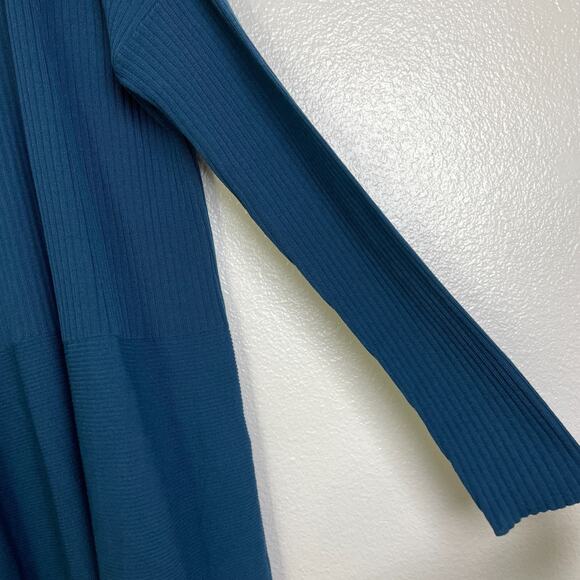 Eileen Fisher Tencel Cardigan Sweater Womens Medium Blue Ribbed Open Front - Picture 7 of 9